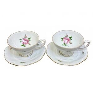 Antique Altenburg Saxony Porcelain Floral Teacups & Saucers Set Germany 1910s